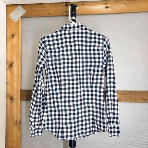 J CREW FACTORY Navy Blue White Gingham Button Down Shirt Sz XS - Picture 3 of 7